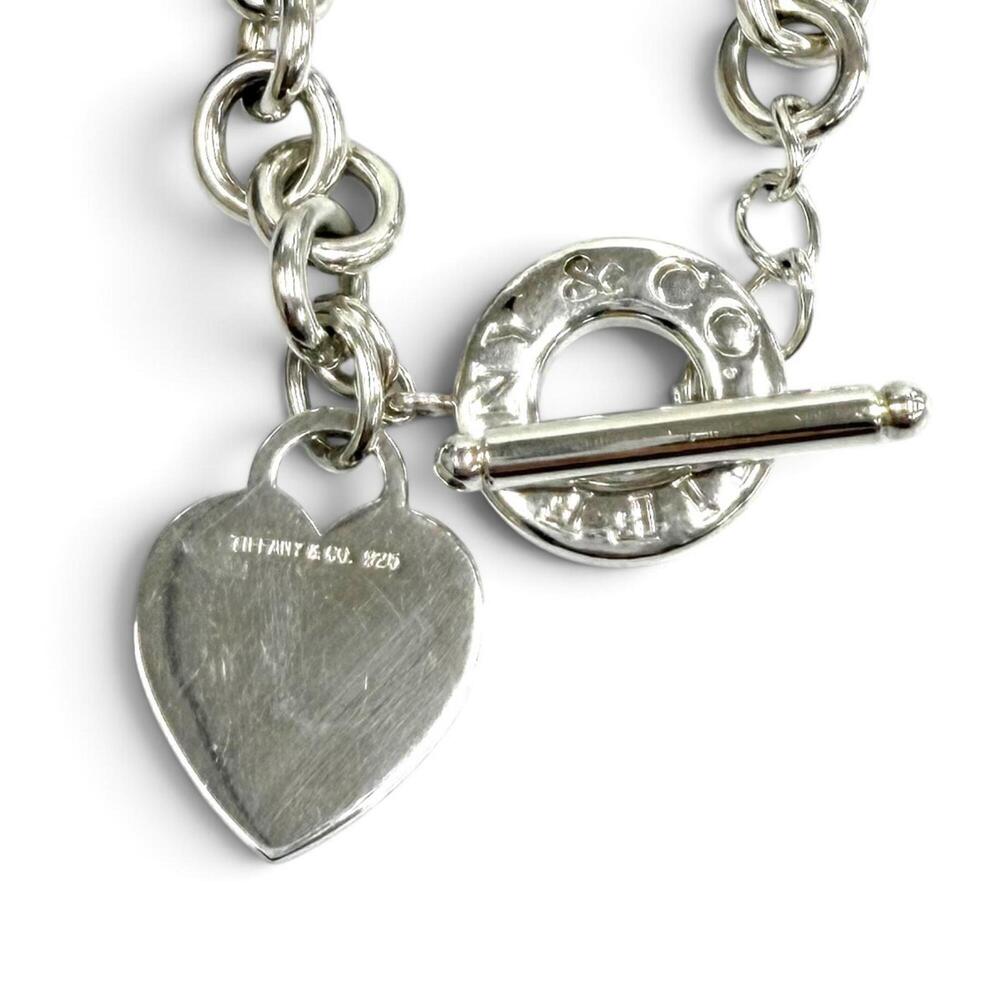 TIFFANY&Co. Tiffany 925 Heart Tag Toggle Choker Necklace, Silver, Weight 77.8...